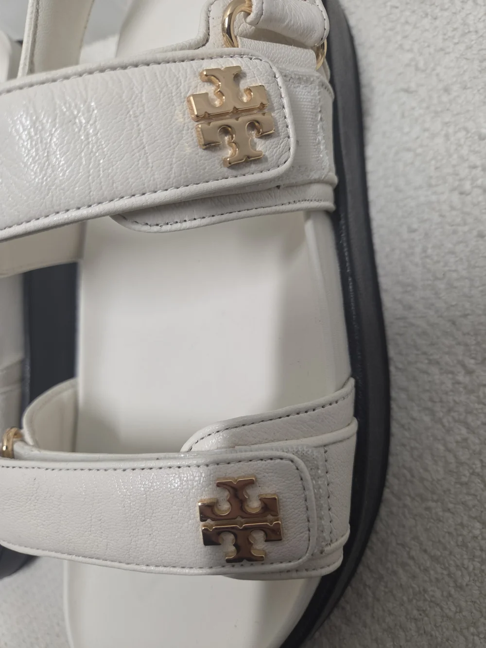 Tory Burch White Leather Kira Platform Sporty Sandals with Gold Logo